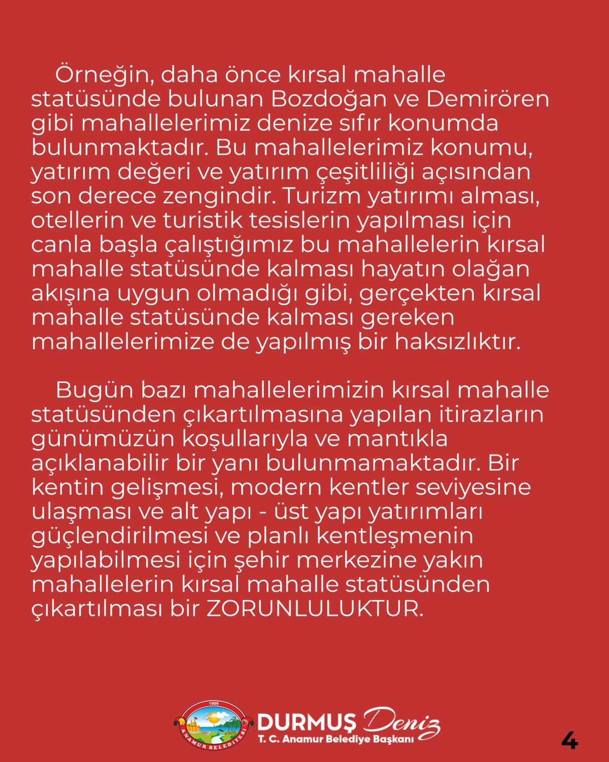“Anamur Belediyesi’nden Kırsal Mahalle Kararıyla İlgili Kamuoyuna Açıklama” 
